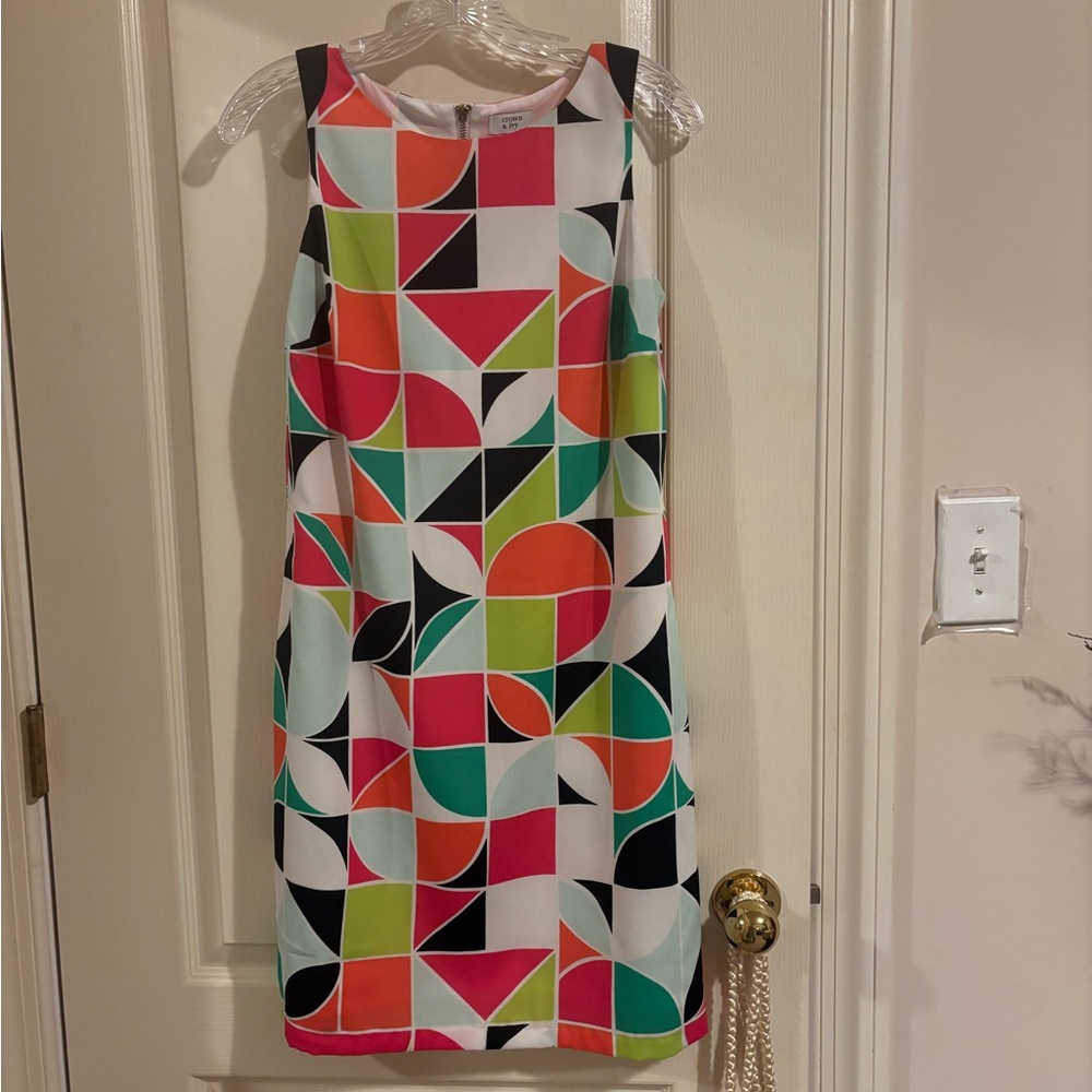 Crown & Ivy sz 4 Geometric Multicolor Sleeveless Dress mod retro sleeveless - Picture 8 of 14